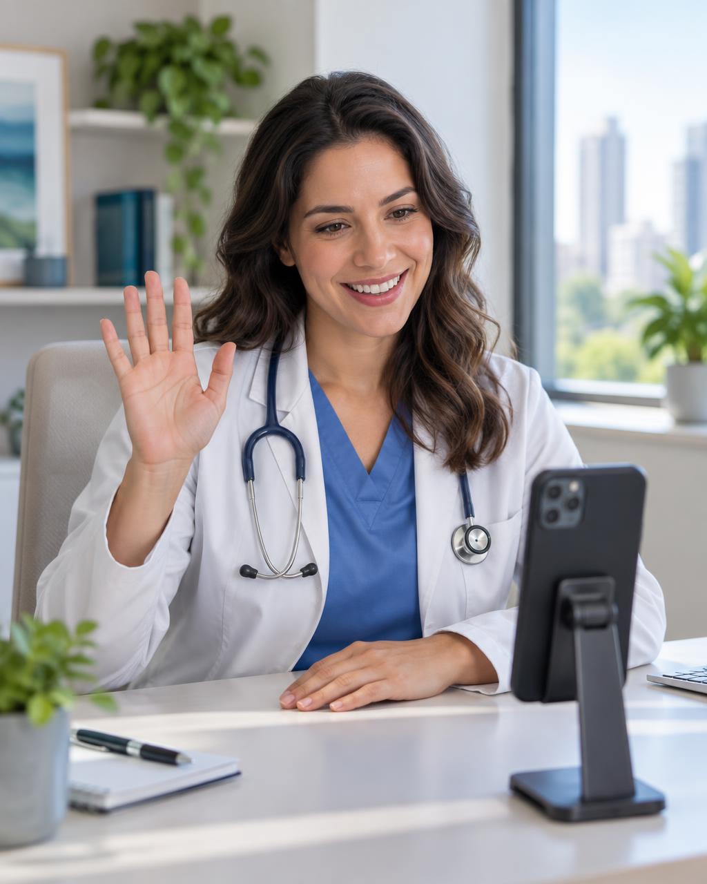 Médica da Frimed em consulta por videochamada